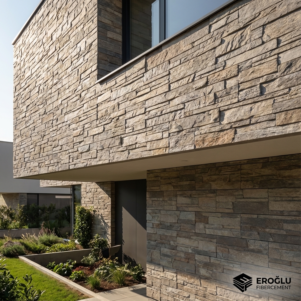 Taş desenli fibercement duvar